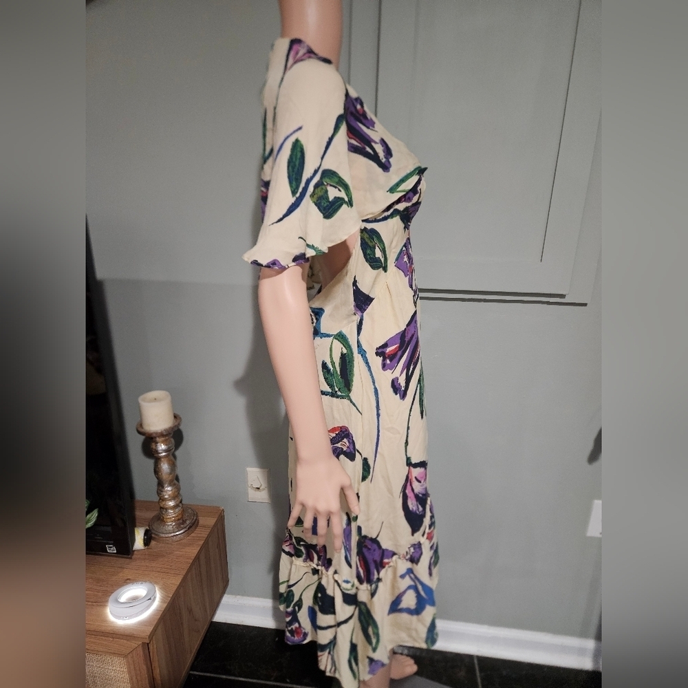 Anthropologie COREYLYNN CALTER 100% Silk Floral Cape Sleeve Dress – Size 14 - Picture 10 of 16